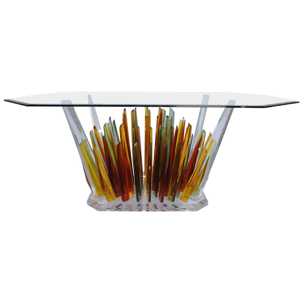 Unique Multicolored Lucite Dining Table with Glass Top