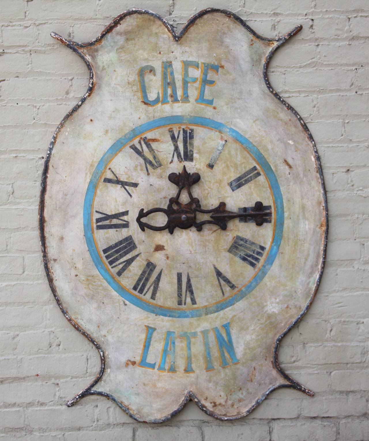 19th century French painted clock face with original clock hands. Beautiful original paint.