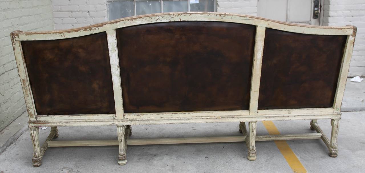 European French Leather Upholstered Painted Bench