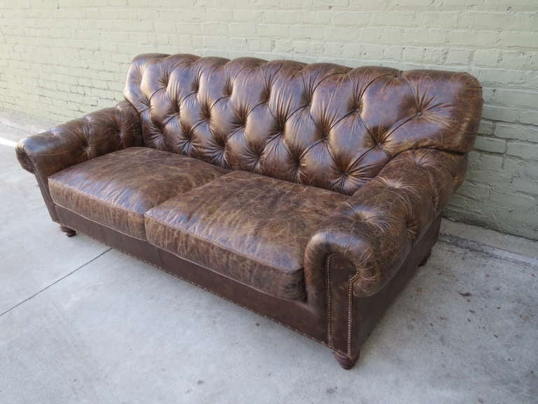 Leather Tufted Sofa C. 1940's