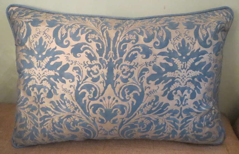 Mid-20th Century Pair of Blue & Gold Fortuny Pillows