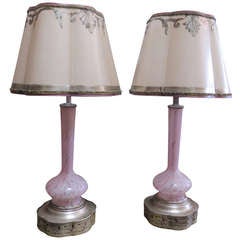 Petite Pink Murano Glass Lamps, Pair
