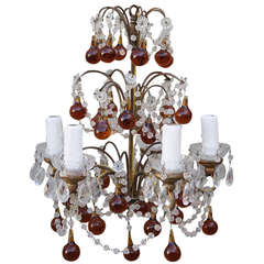 Five Light Crystal Beaded Chandelier with Amber Drops