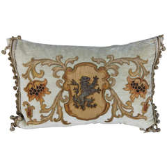 19th Century appliqued Cream Velvet Pillow
