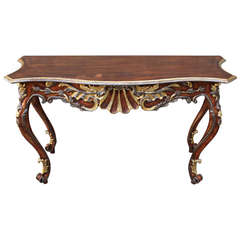 French Carved Painted & Parcel Gilt Console