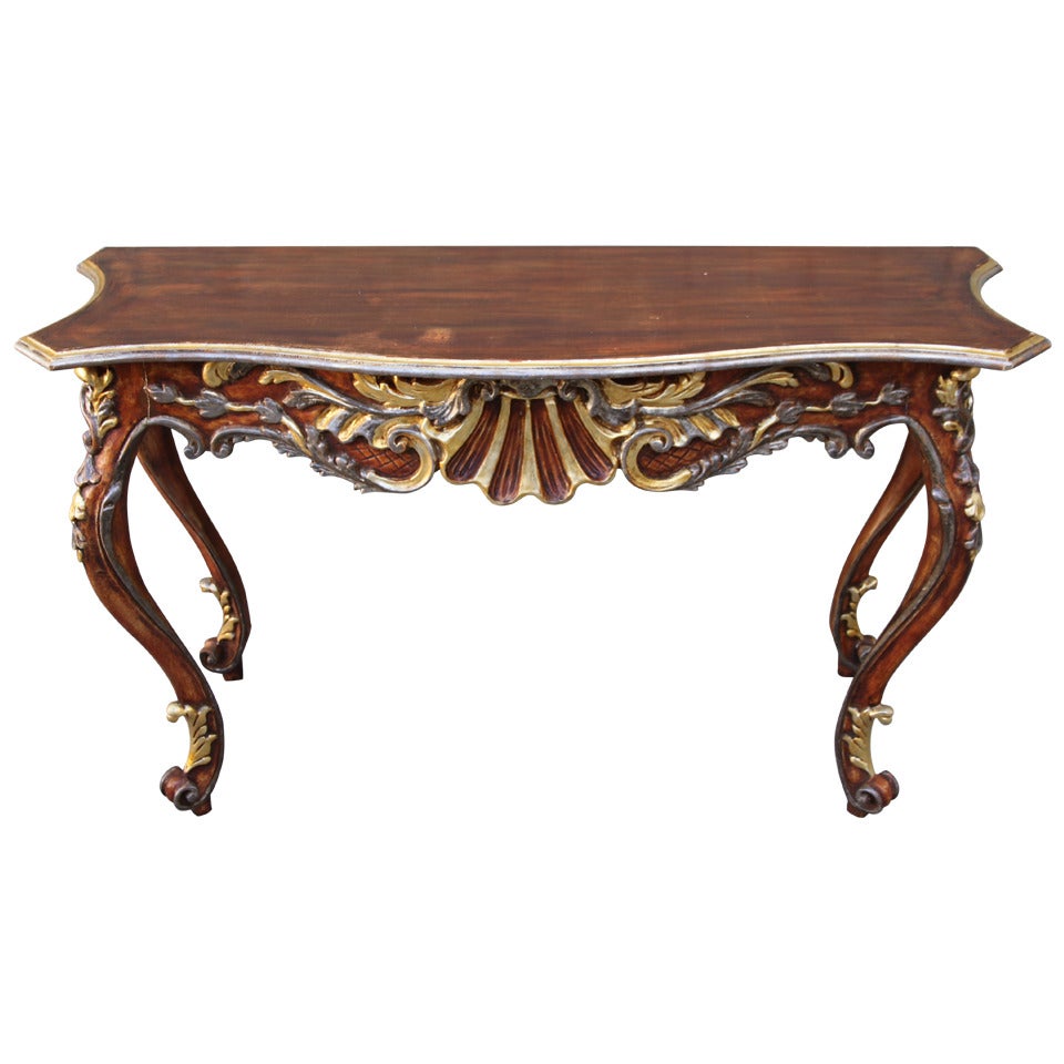 French Carved Painted & Parcel Gilt Console