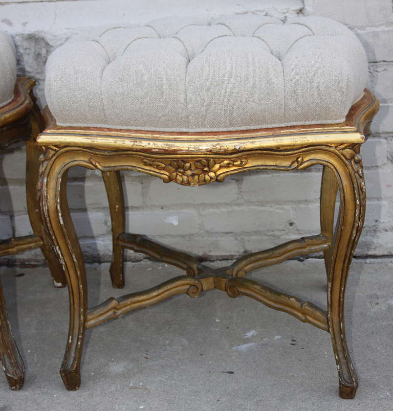 Pair of French Gilt Wood Stools