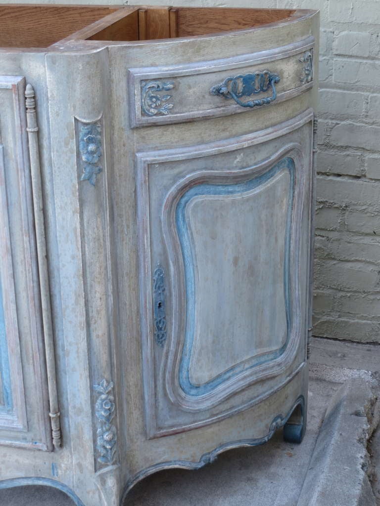 French Painted Credenza with Marble Top, circa 1930s In Distressed Condition In Los Angeles, CA