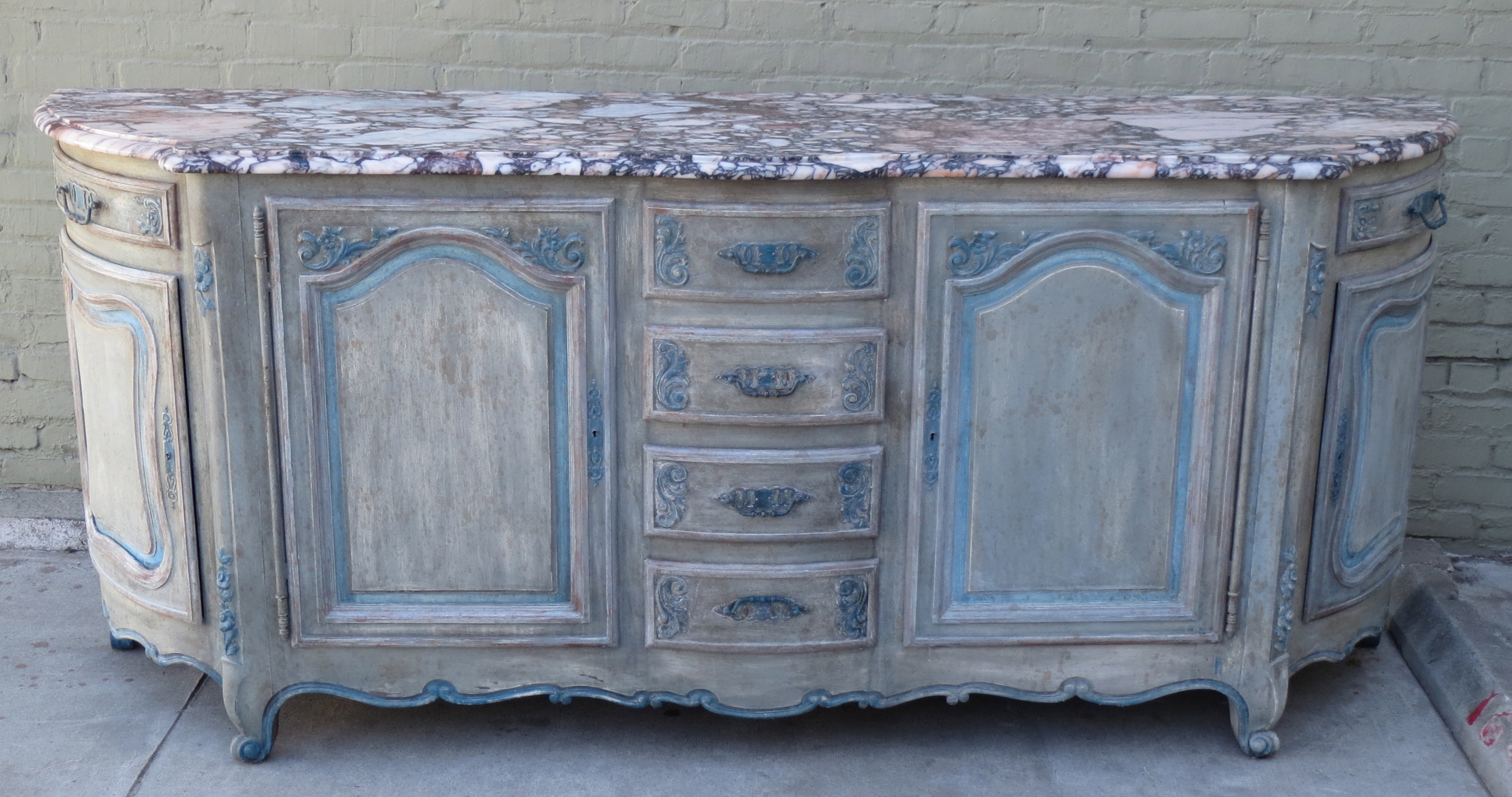 French Painted Credenza with Marble Top, circa 1930s