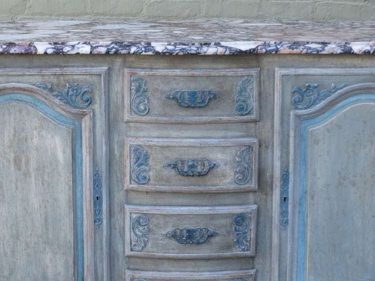 Louis XV French Painted Credenza with Marble Top, circa 1930s