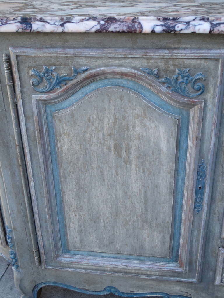 Hand-Painted French Painted Credenza with Marble Top, circa 1930s