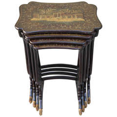 Vintage Set of Chinoiserie Lacquered Nesting Tables