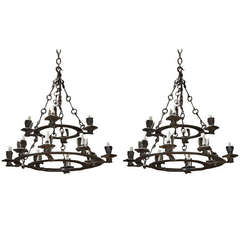 Pair of Spanish Wrought Iron Chandeliers
