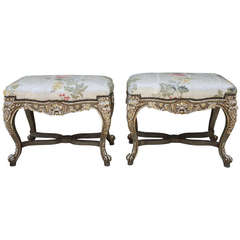 Pair of Carved Silvered Benches
