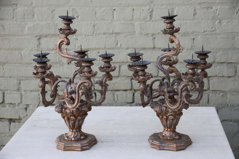 Pair of Italian Carved Candelabras