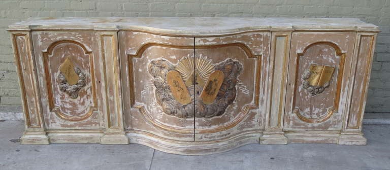 Italian Grand Scale Carved Parcel Gilt Credenza