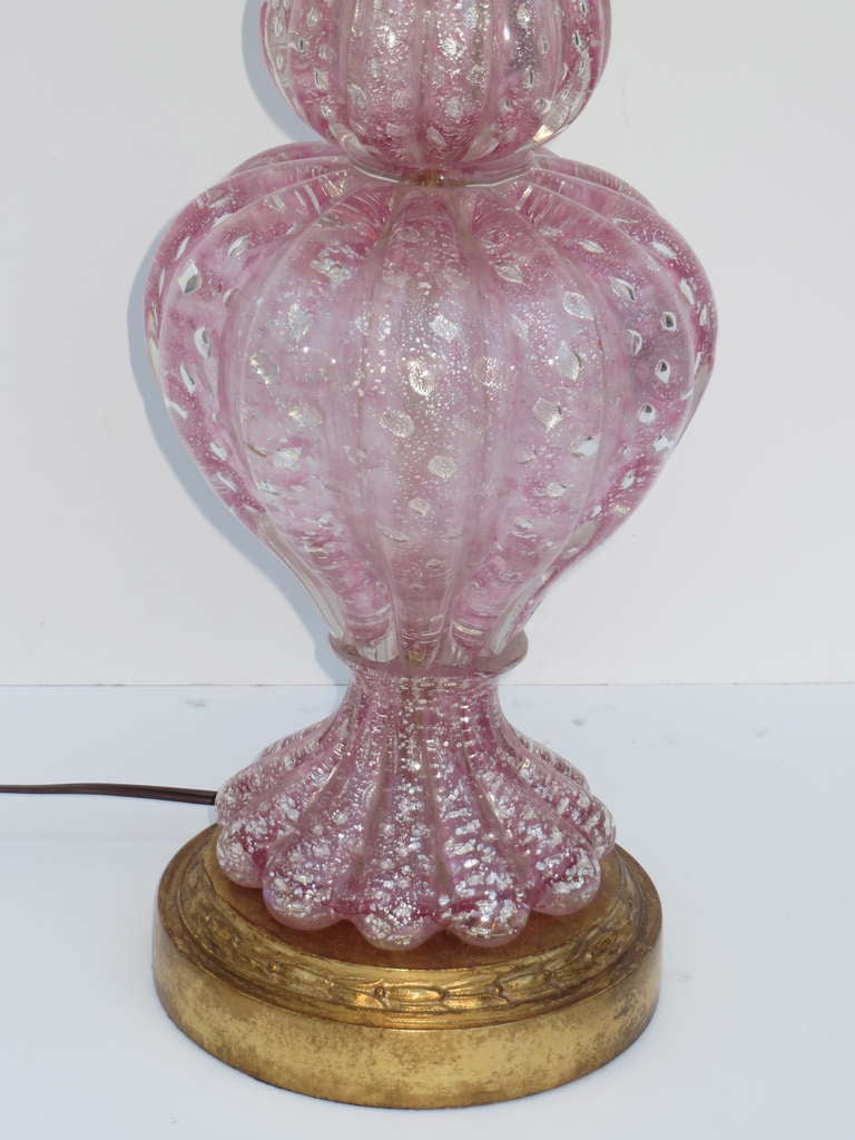Italian Pair of Murano Glass Lamps with Parchment Shades