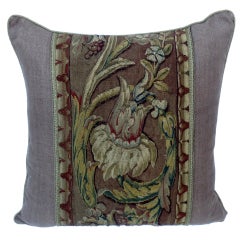 Antique 18th Century Tapestry Pillow with Linen Background