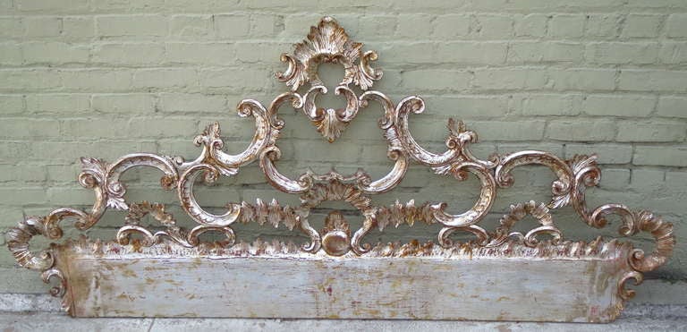 Italian Carved Silver Leaf Headboard In Distressed Condition In Los Angeles, CA