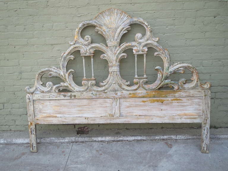 Italian Painted Carved Headboard w/ Columns at 1stdibs