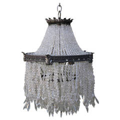 Bronze and Crystal Beaded Chandelier, circa 1930