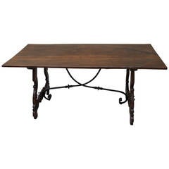 19th Century Spanish Table with Iron Stretcher