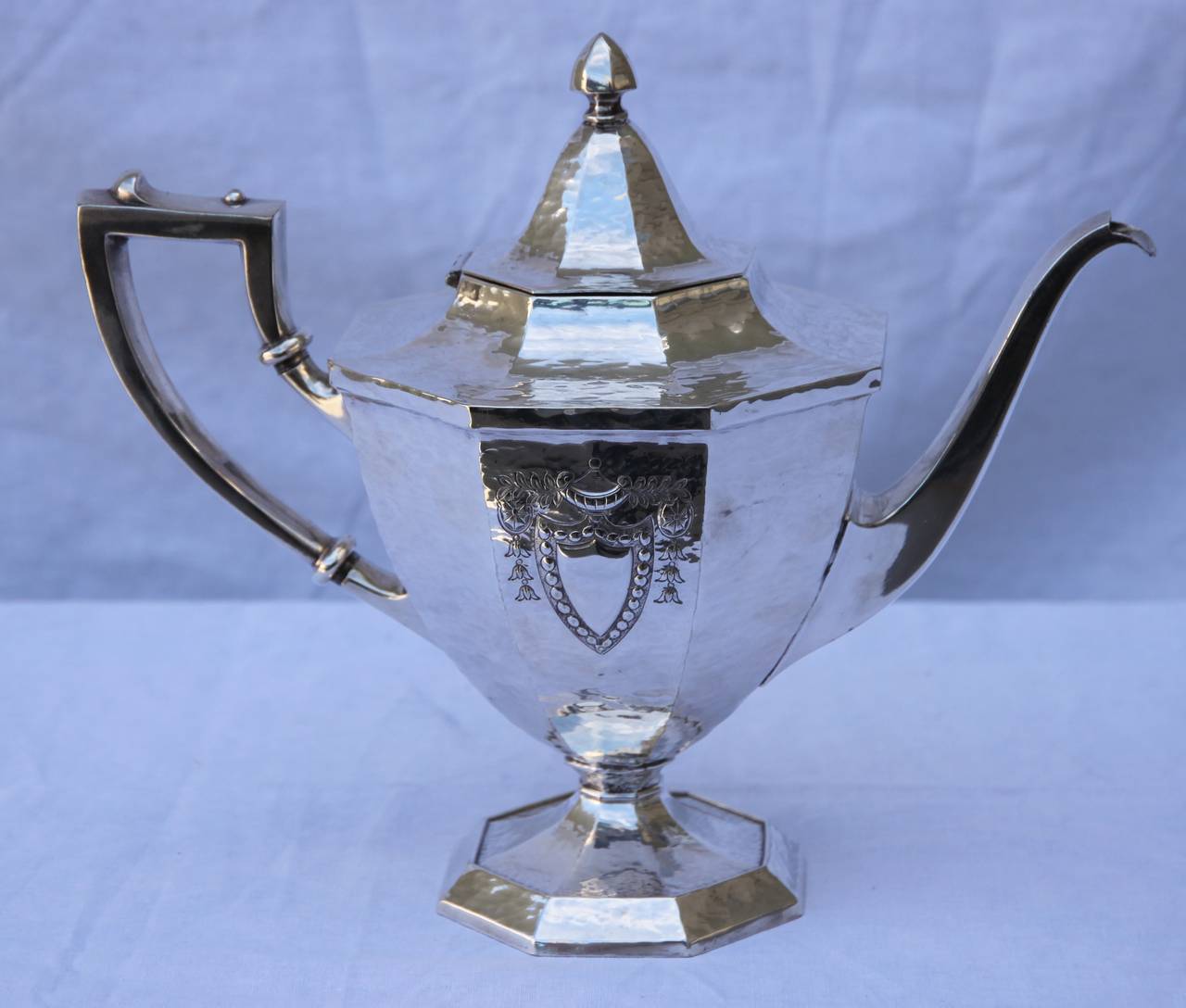 19th Century Hand-Hammered and Engraved Tea Set