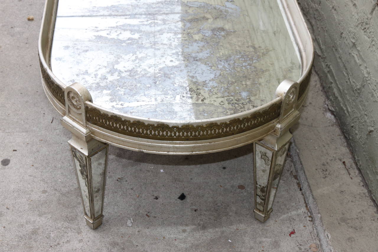 Mirrored and Silvered Racetrack Shaped Coffee Table 3