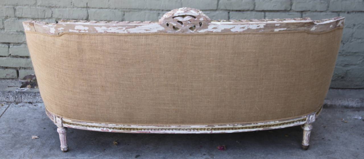 Burlap Louis XVI Style French Carved Settee