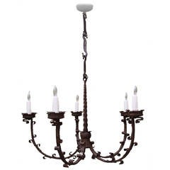 Spanish Wrought Iron Five-Arm Chandelier