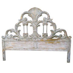 Antique Italian Painted Carved Headboard w/ Columns