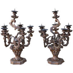 Pair of Italian Carved Candelabras