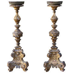 Pair of Italian Baroque Style Gilt Wood Candlesticks