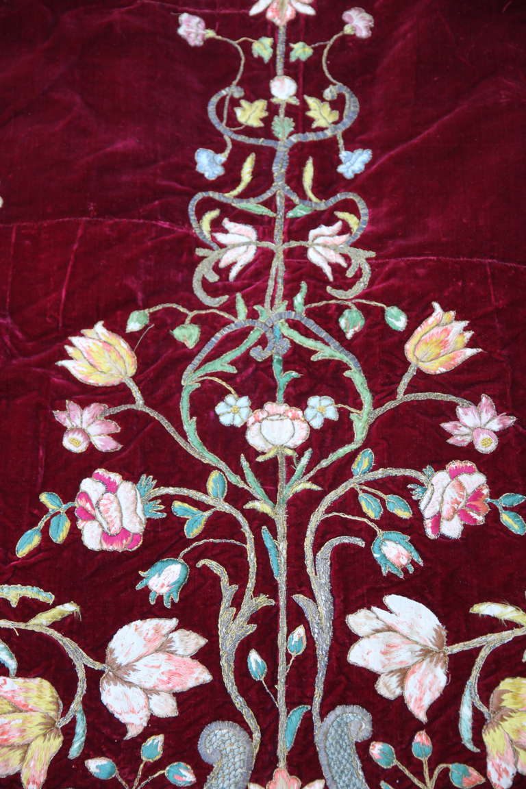Metallic Thread 19th Century Italian Embroidered Silk Velvet Textile