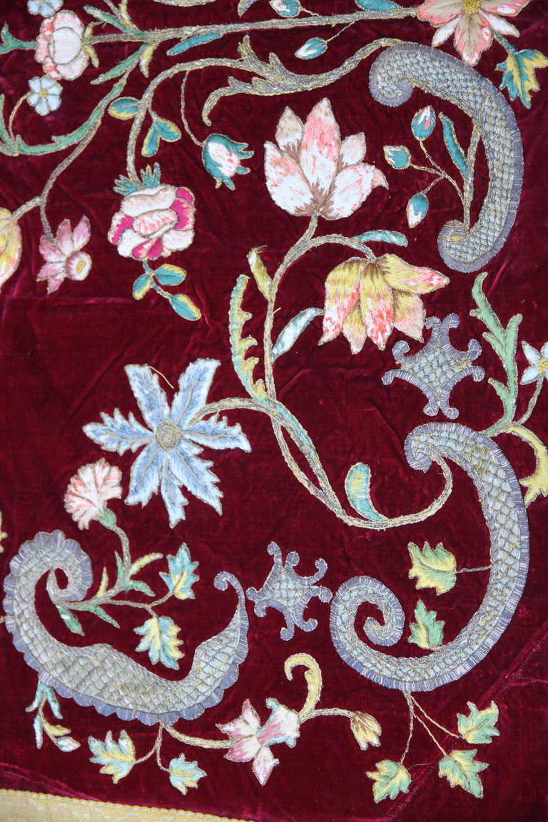 19th Century Italian Embroidered Silk Velvet Textile 2