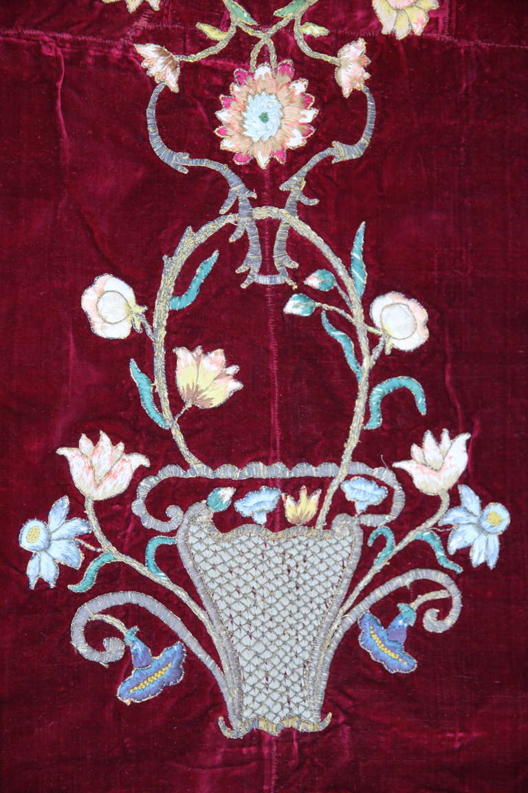 19th Century Italian Embroidered Silk Velvet Textile 1