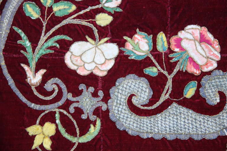 19th Century Italian Embroidered Silk Velvet Textile 3
