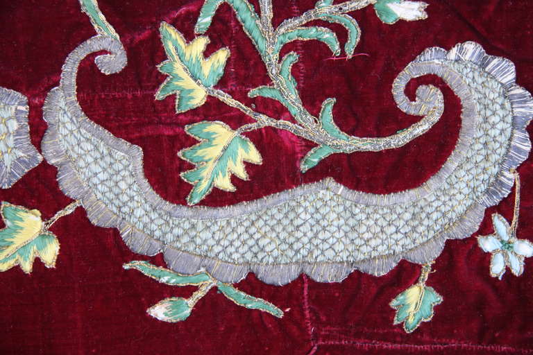 19th Century Italian Embroidered Silk Velvet Textile 4