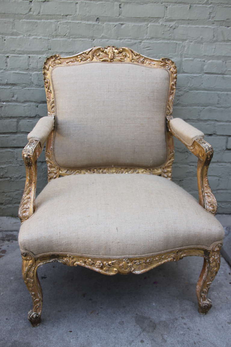 Gilt Pair of French Provincial Style Armchairs