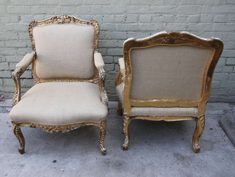 Wood Pair of French Provincial Style Armchairs