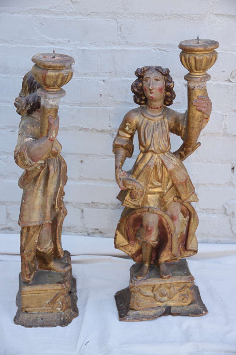Pair of Italian Baroque Style Angel Candleholders
