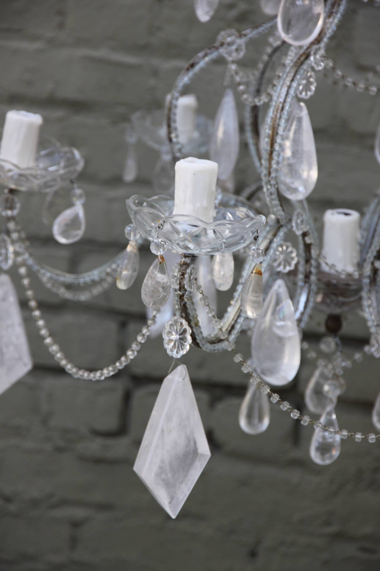 Eight-Light Rock Crystal Chandelier In Excellent Condition In Los Angeles, CA