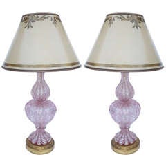 Pair of Murano Glass Lamps with Parchment Shades 4