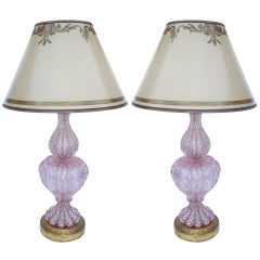 Pair of Murano Glass Lamps with Parchment Shades