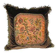 Single Metallic & Chenille Embroidered Tangerine Silk Pillow