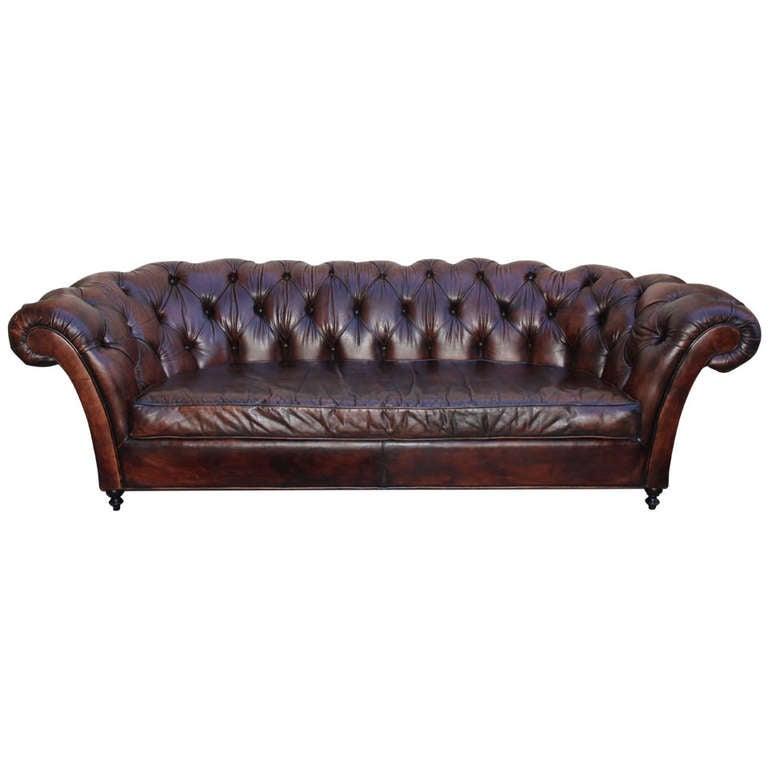English Leather Tufted Chesterfield Sofa at 1stdibs