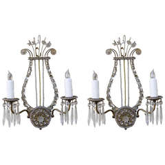 Pair of Crystal Harp Sconces