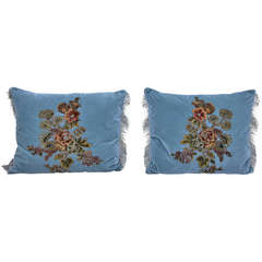 Antique Pair of French Appliqued Silk Velvet Pillows