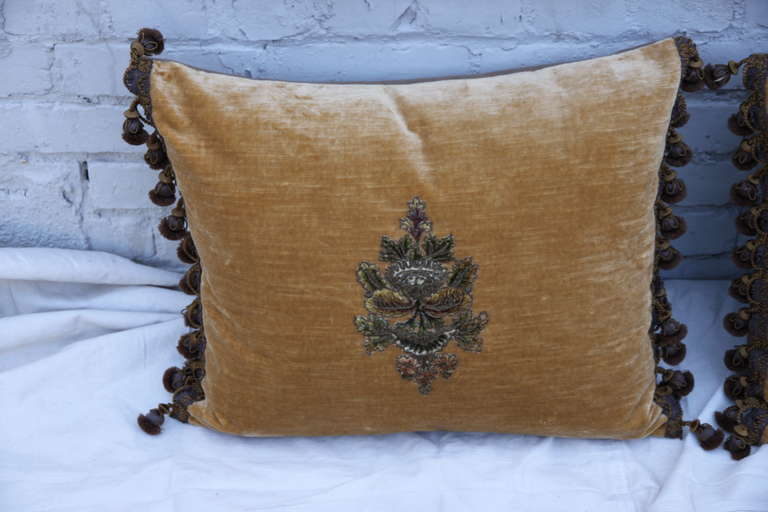 Other 19th Century Metallic and Chenille Appliqued Pillows