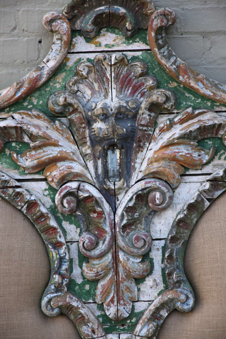 19th Century French Painted Headboard In Distressed Condition In Los Angeles, CA